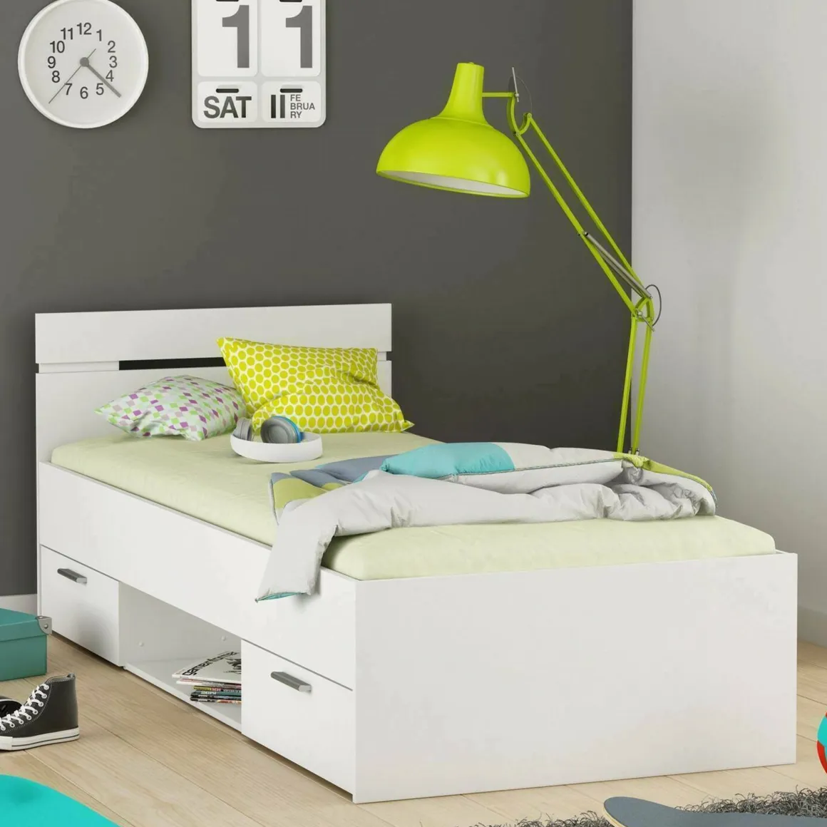 Letto singolo economico bianco opaco 94x204cm adatto per materasso 200x90 cm - Zone