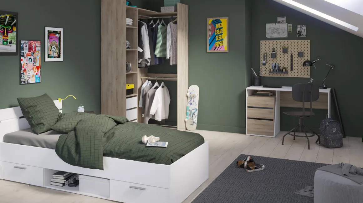 Letto singolo economico bianco opaco 94x204cm adatto per materasso 200x90 cm - Zone