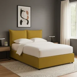 Letti Contenitore|Letti Singoli > Dmora Letto Singolo Sfoderabile Contenitore, Dimensione Materasso 90x200 cm - Maccagno Giallo Ocra