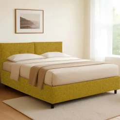 Letti Contenitore|Letti Singoli > Dmora Letto Singolo Sfoderabile Contenitore, Dimensione Materasso 90x200 cm - Oncino Giallo Ocra