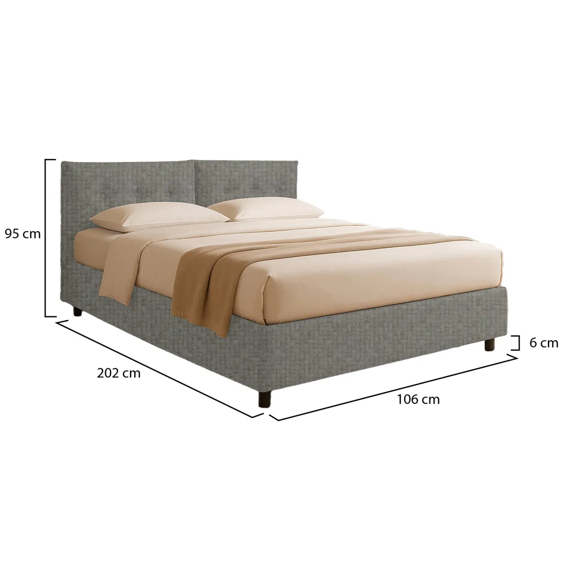Letto Singolo Grigio Cenere Sfoderabile Contenitore, Dimensione Materasso 90x190 cm - Stazzano