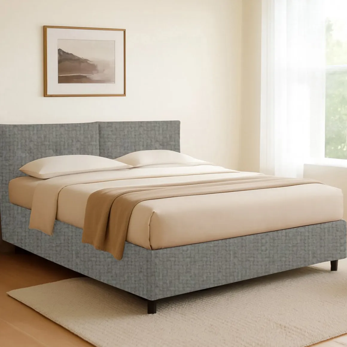 Letto Singolo Grigio Cenere Sfoderabile Contenitore, Dimensione Materasso 90x200 cm - Nocara