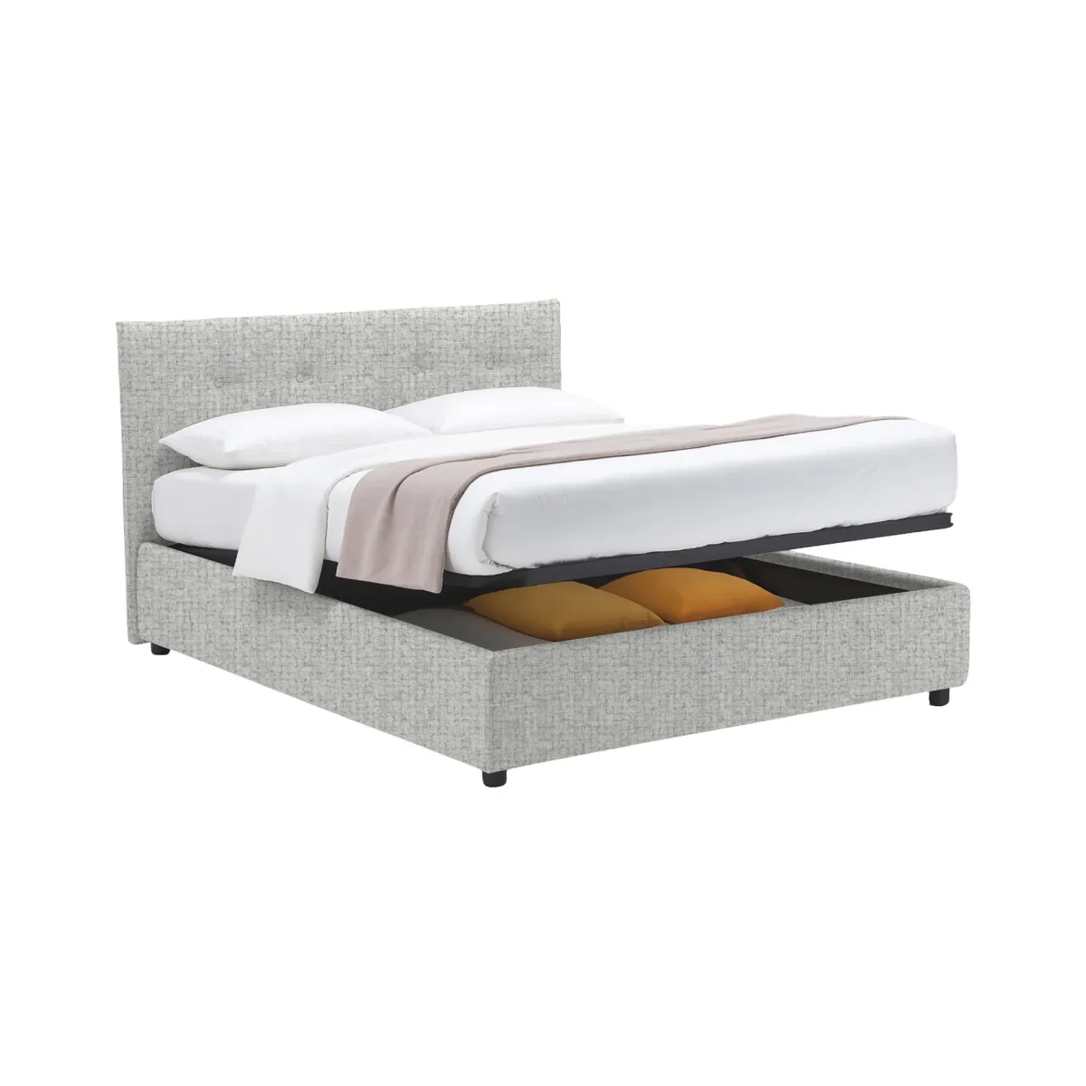 Letti Contenitore|Letti Singoli > Dmora Letto Singolo Sfoderabile Contenitore, Dimensione Materasso 90x190 cm - Fiumalbo Grigio Chiaro
