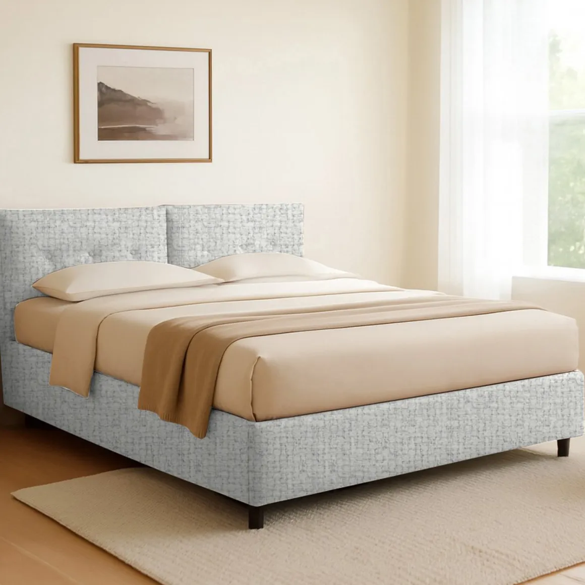 Letto Singolo Grigio Chiaro Sfoderabile Contenitore, Dimensione Materasso 90x200 cm - Nocara