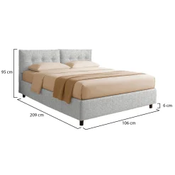 Letto Singolo Grigio Chiaro Sfoderabile Contenitore, Dimensione Materasso 90x200 cm - Nocara