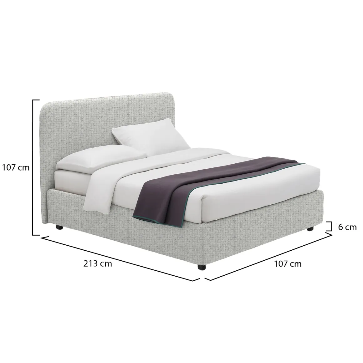 Letto Singolo Grigio Chiaro Sfoderabile Contenitore, Dimensione Materasso 90x200 cm - Serrone