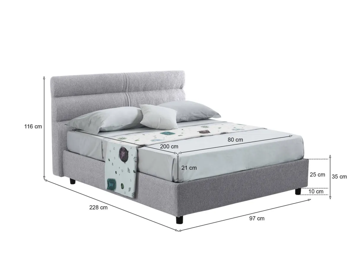 Letti Contenitore|Letti Singoli > Dmora Letto Singolo Materasso Incluso Sfoderabile, Contenitore Made in Italy - Adalpina Grigio