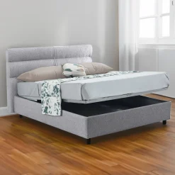Letti Contenitore|Letti Singoli > Dmora Letto Singolo Materasso Incluso Sfoderabile, Contenitore Made in Italy - Adalpina Grigio