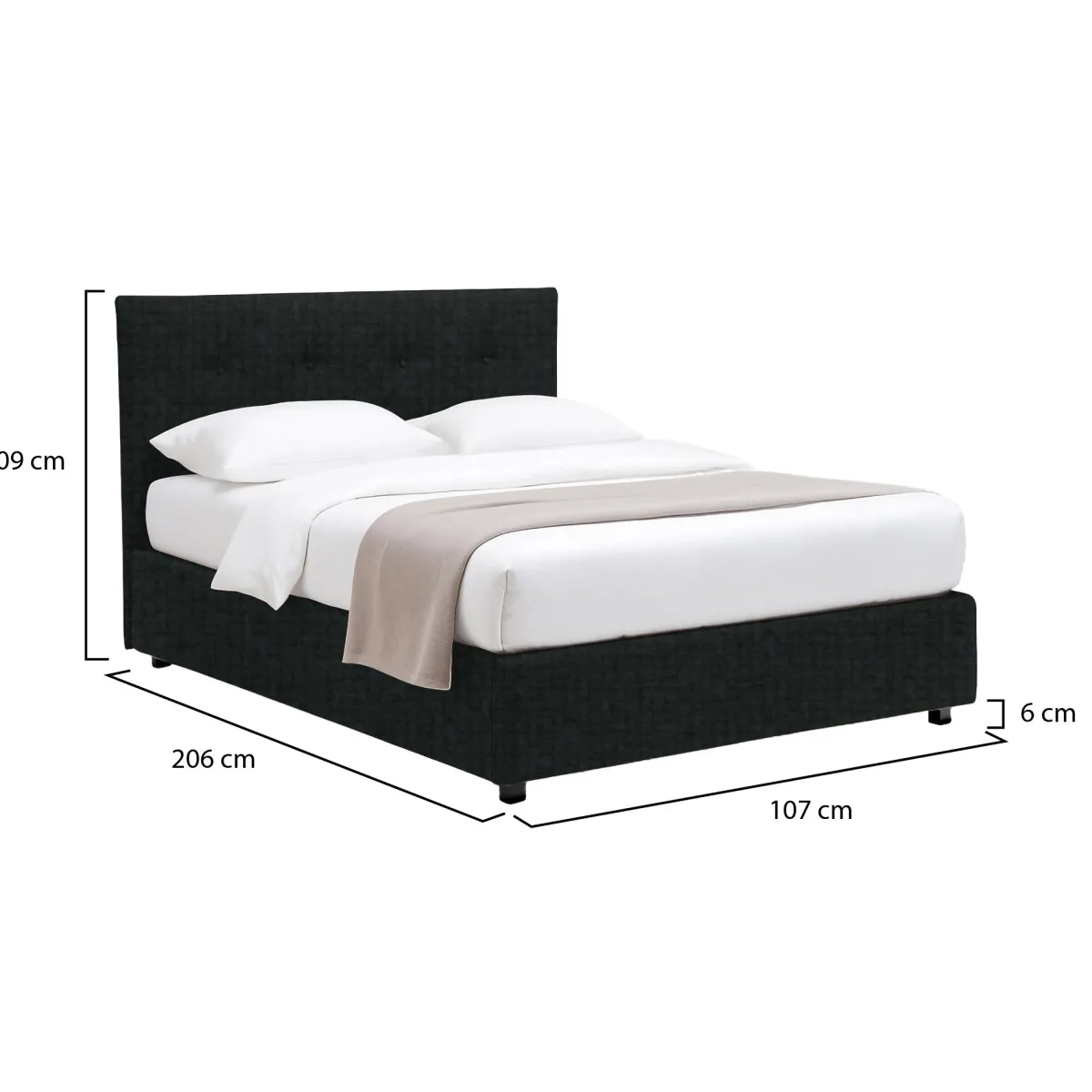 Letti Contenitore|Letti Singoli > Dmora Letto Singolo Sfoderabile Contenitore, Dimensione Materasso 90x190 cm - Fiumalbo Grigio Scuro