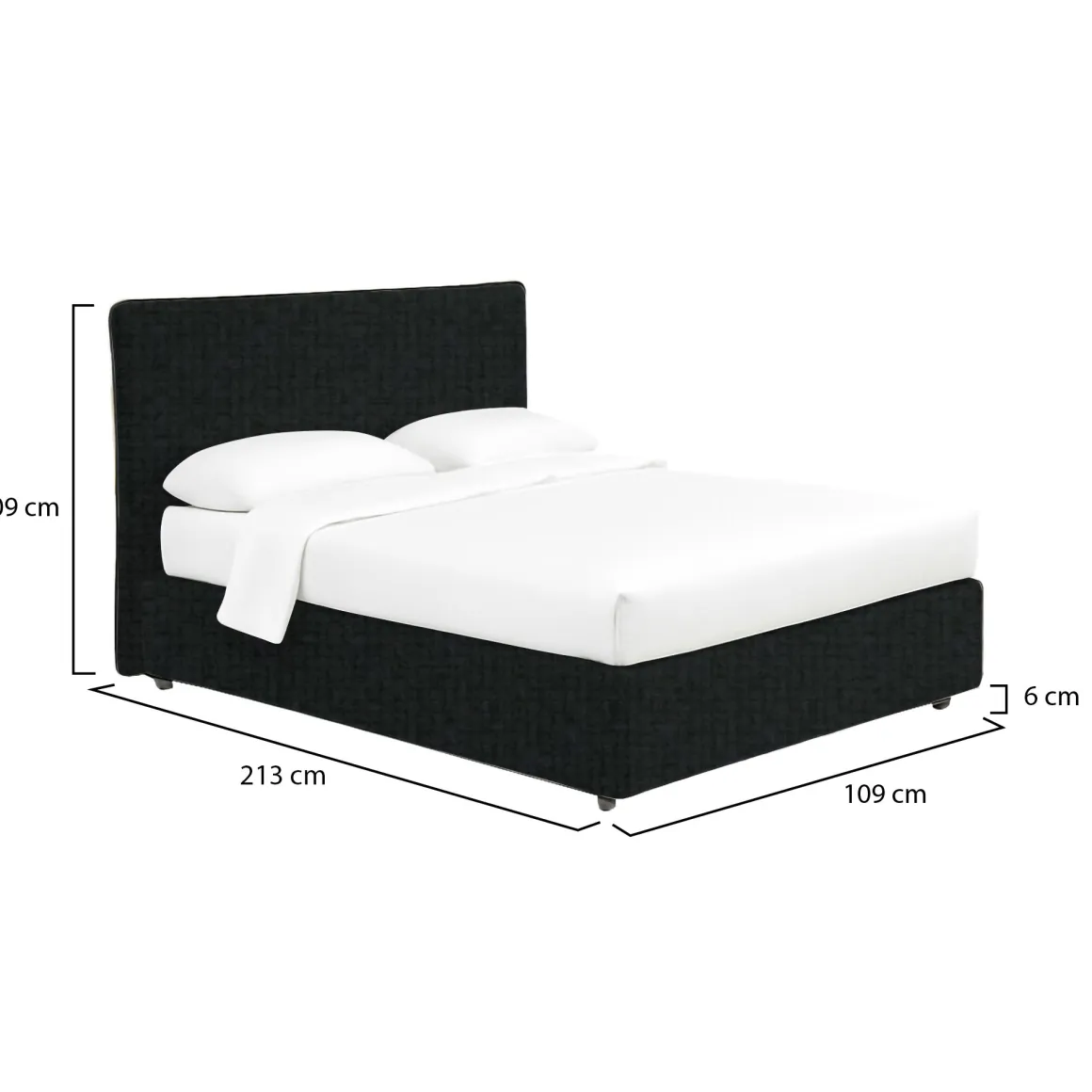 Letto Singolo Grigio Scuro Sfoderabile Contenitore, Dimensione Materasso 90x200 cm - Carbone