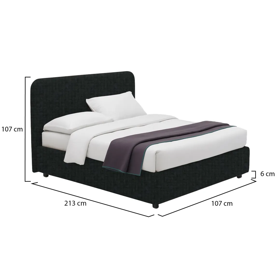 Letto Singolo Grigio Scuro Sfoderabile Contenitore, Dimensione Materasso 90x200 cm - Serrone