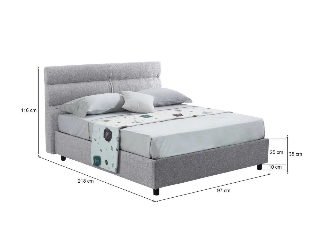Letti Contenitore|Letti Singoli > Dmora Letto Singolo Sfoderabile Contenitore, Dimensione Materasso 80x190 cm Made in Italy - Brez Grigio