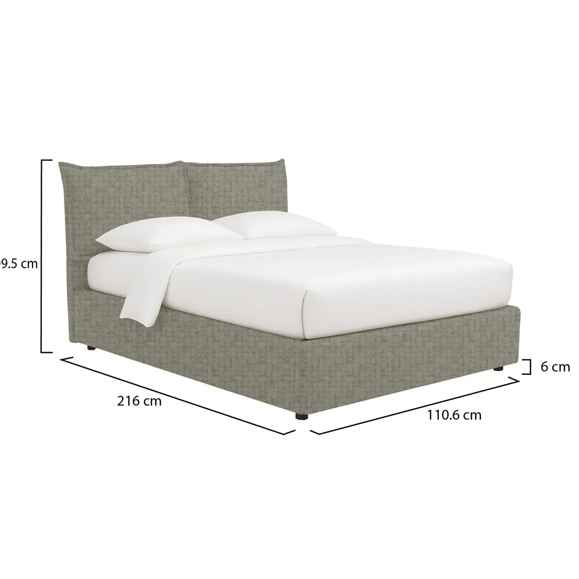 Letto Singolo Grigio Sfoderabile Contenitore, Dimensione Materasso 90x190 cm - Rosora