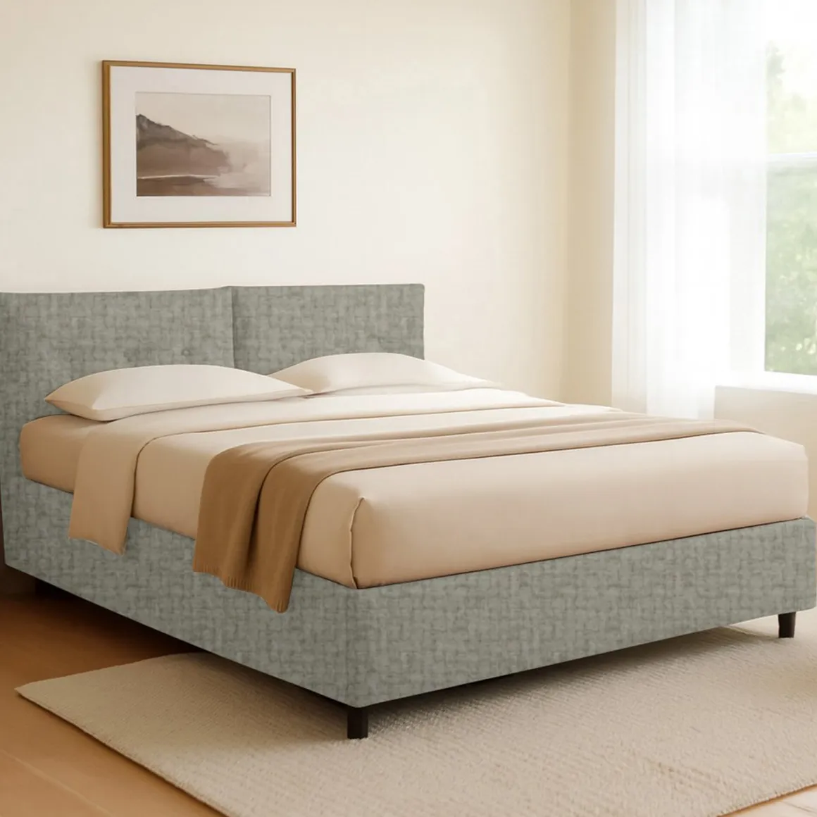 Letto Singolo Grigio Sfoderabile Contenitore, Dimensione Materasso 90x200 cm - Nocara