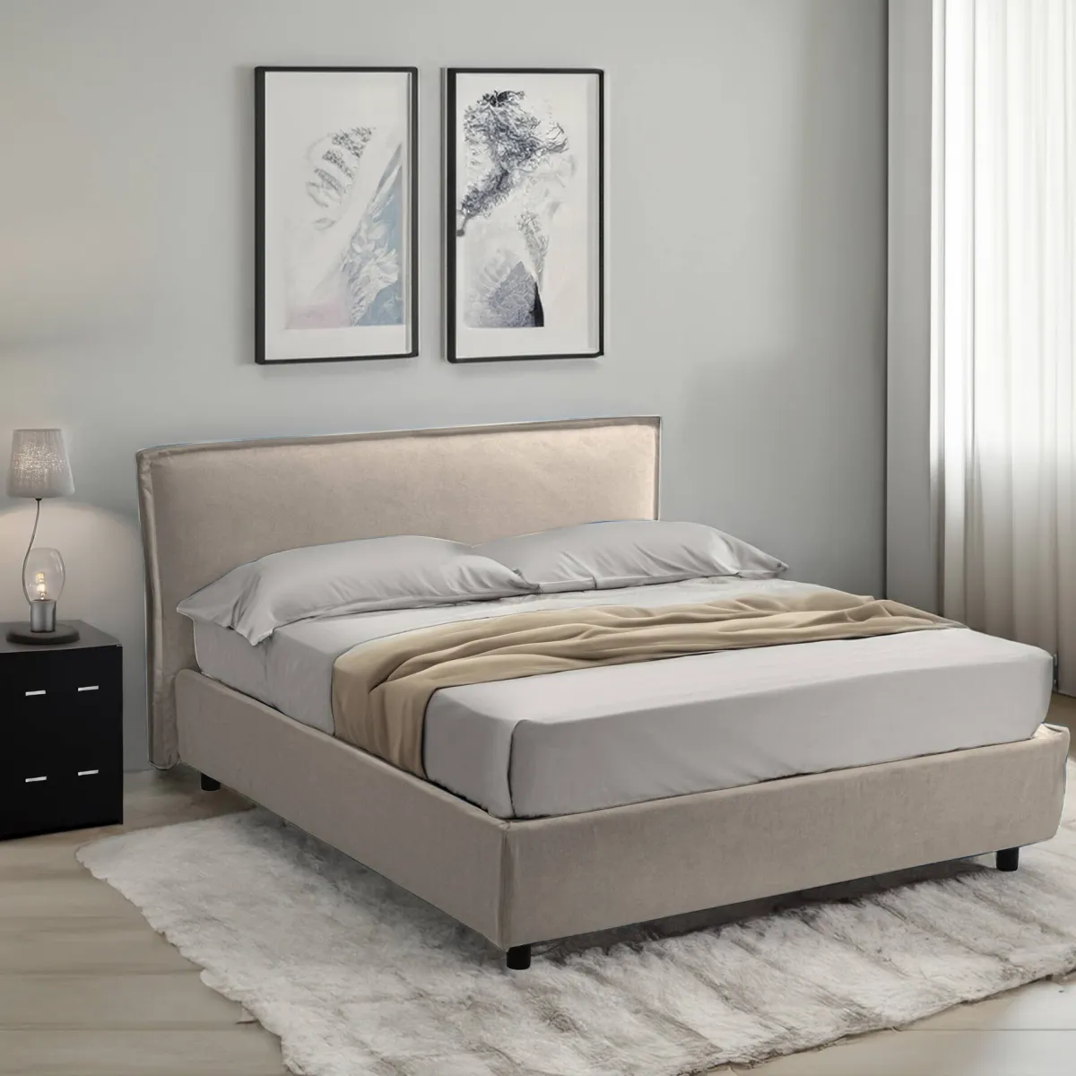 Letti Contenitore|Letti Singoli > Dmora Letto Singolo Materasso Incluso Sfoderabile, Contenitore Made in Italy - Atrelmo Grigio Tortora