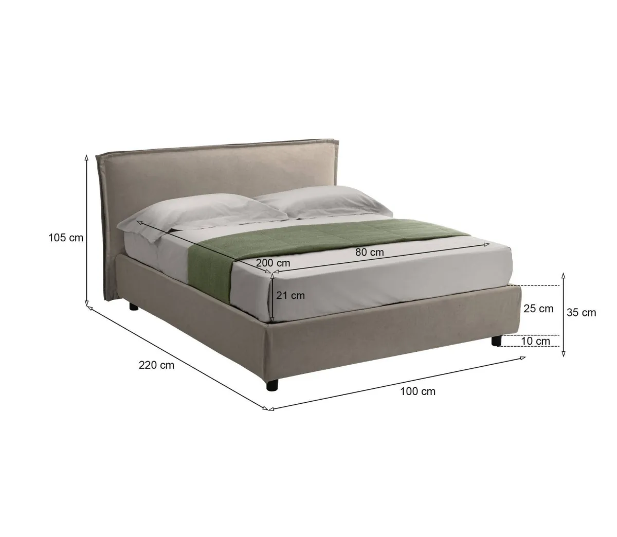 Letti Contenitore|Letti Singoli > Dmora Letto Singolo Materasso Incluso Sfoderabile, Contenitore Made in Italy - Atrelmo Grigio Tortora