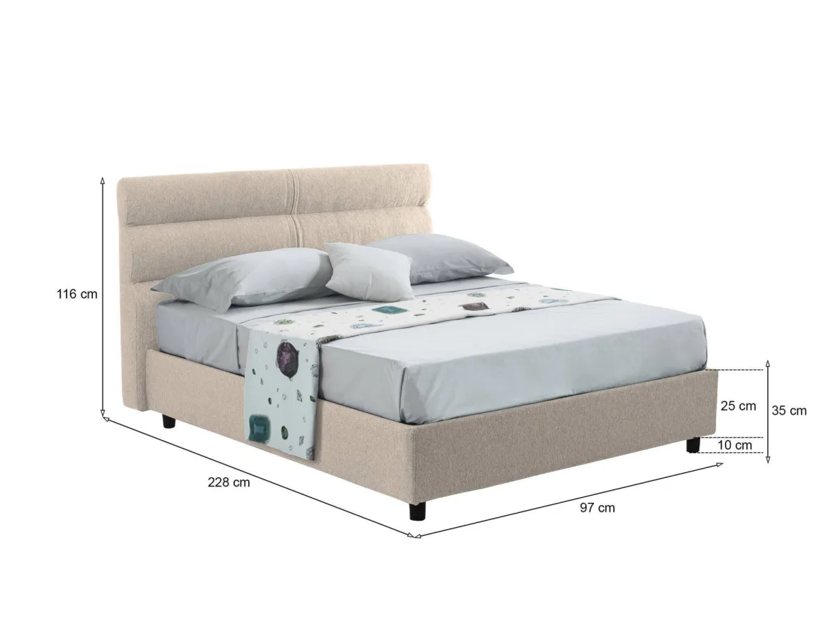 Letto Singolo Grigio Tortora Sfoderabile Contenitore, Dimensione Materasso 80x200 cm Made in Italy - Brenta
