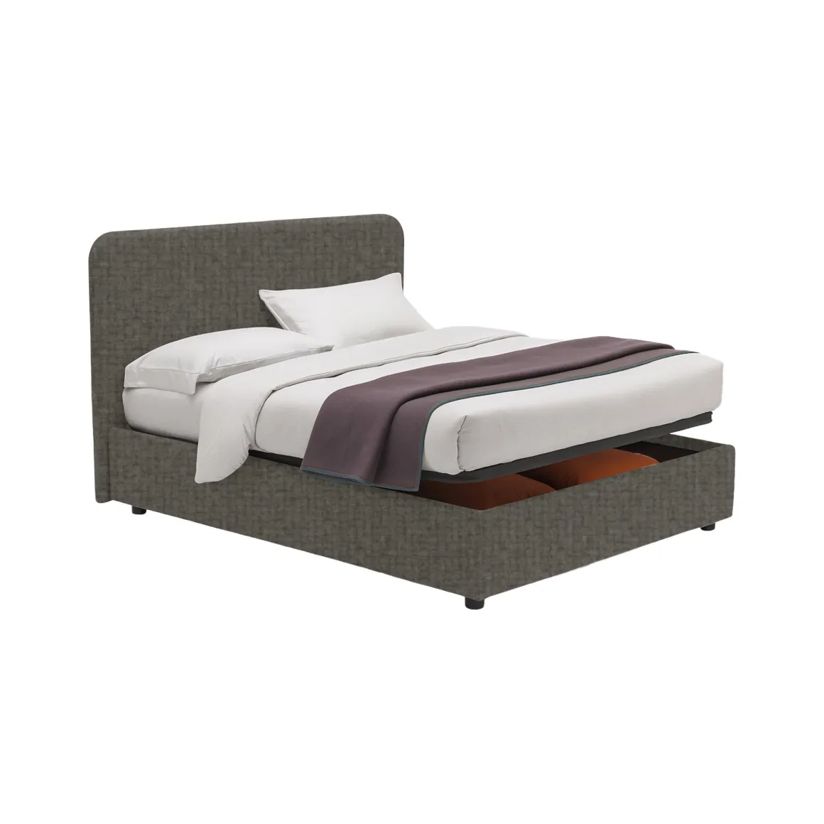 Letto Singolo Grigio Tortora Sfoderabile Contenitore, Dimensione Materasso 90x190 cm - Supino