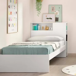 Letti Singoli > Dmora Letto singolo moderno bianco e rovere 194x146cm adatto per materasso 90x190 cm - Guillermo Marrone, Bianco Rovere