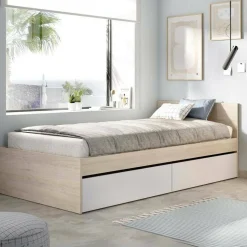 Letti Singoli > Dmora Letto singolo moderno bianco e rovere 194x95cm adatto per materasso 90x190 cm - Pakhar Marrone, Bianco Rovere