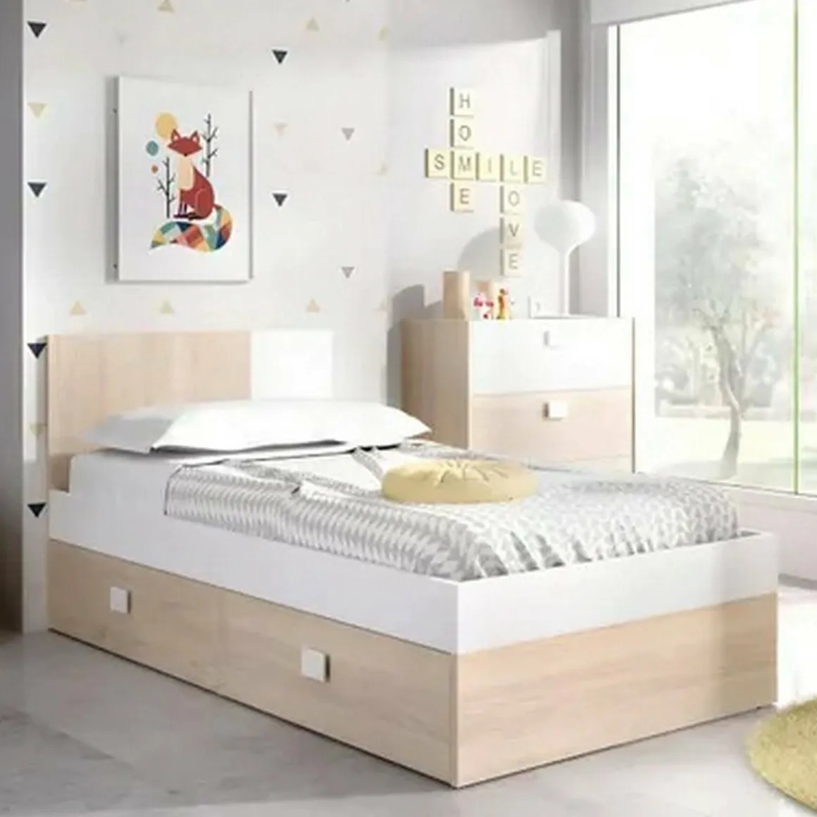 Letto singolo moderno bianco e rovere 196x97cm adatto per materasso 90x190 cm - Villongo
