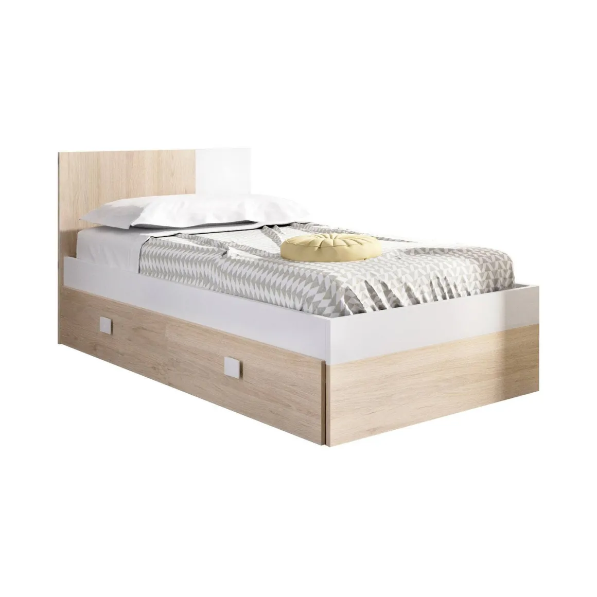 Letto singolo moderno bianco e rovere 196x97cm adatto per materasso 90x190 cm - Villongo