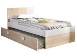 Letto singolo moderno bianco e rovere 196x97cm adatto per materasso 90x190 cm - Villongo