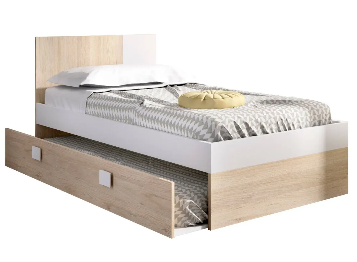 Letto singolo moderno bianco e rovere 196x97cm adatto per materasso 90x190 cm - Villongo