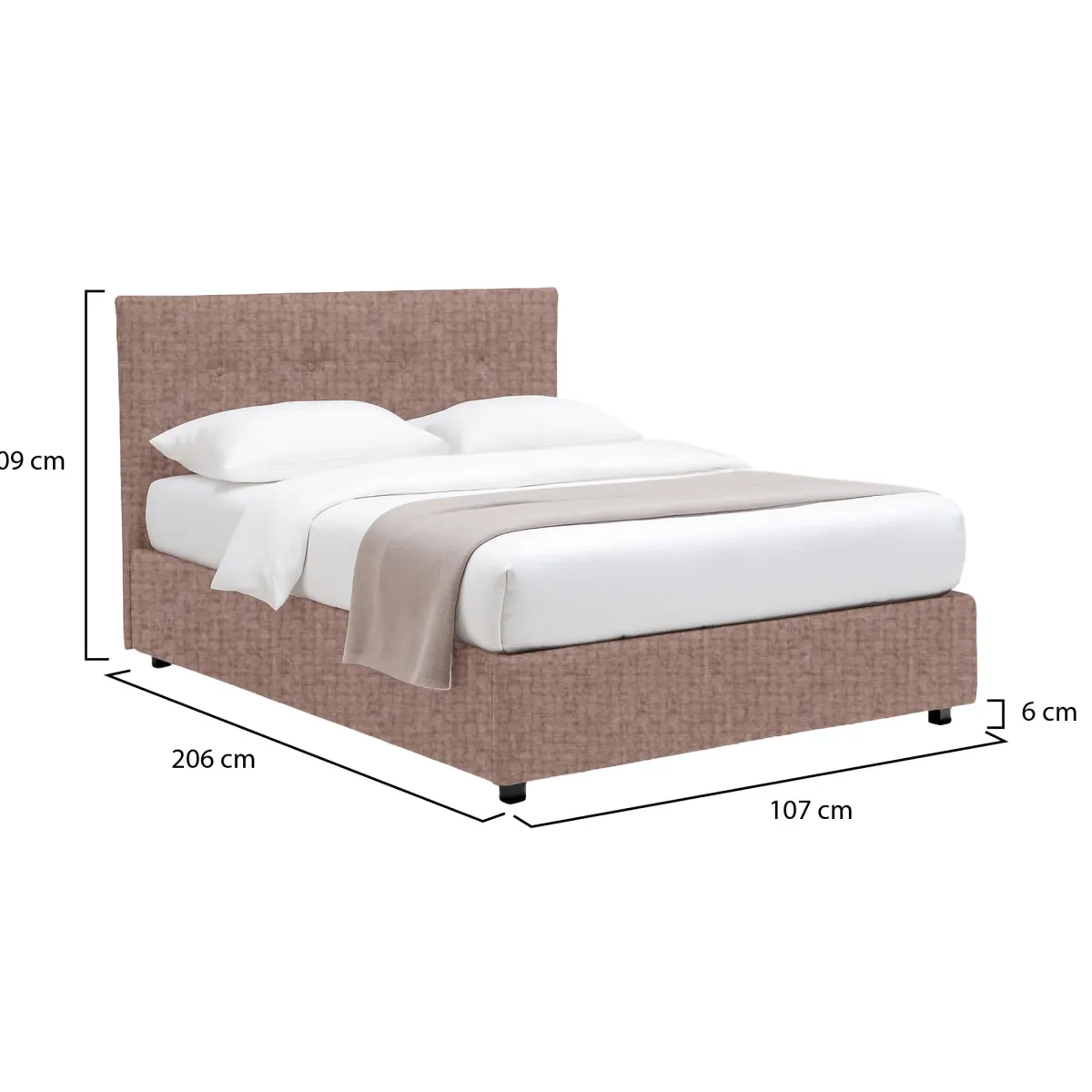 Letti Contenitore|Letti Singoli > Dmora Letto Singolo Sfoderabile Contenitore, Dimensione Materasso 90x190 cm - Fiumalbo Rosa Antico