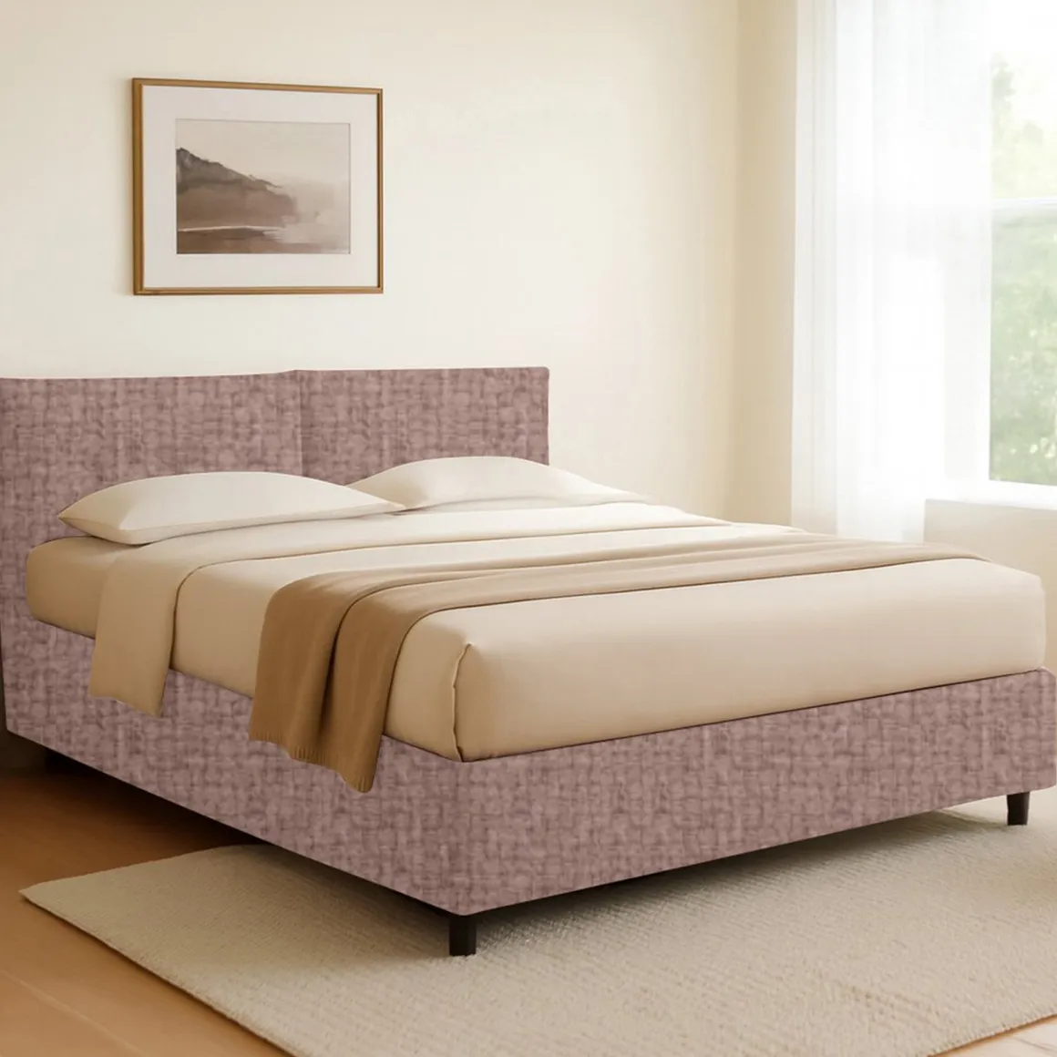 Letto Singolo Rosa Antico Sfoderabile Contenitore, Dimensione Materasso 90x190 cm - Stazzano