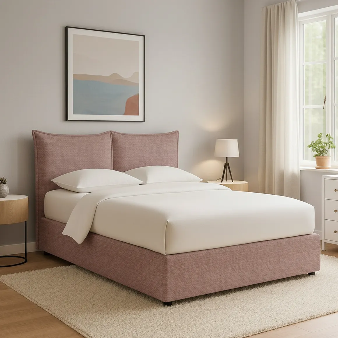 Letto Singolo Rosa Antico Sfoderabile Contenitore, Dimensione Materasso 90x200 cm - Lapedona