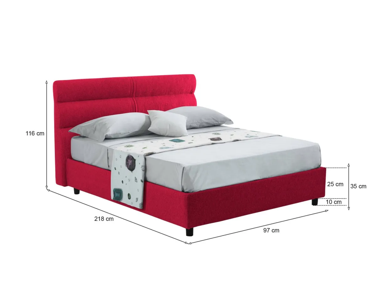 Letti Singoli > Dmora Letto Singolo Sfoderabile Contenitore, Dimensione Materasso 80x190 cm Made in Italy - Brez Rosso