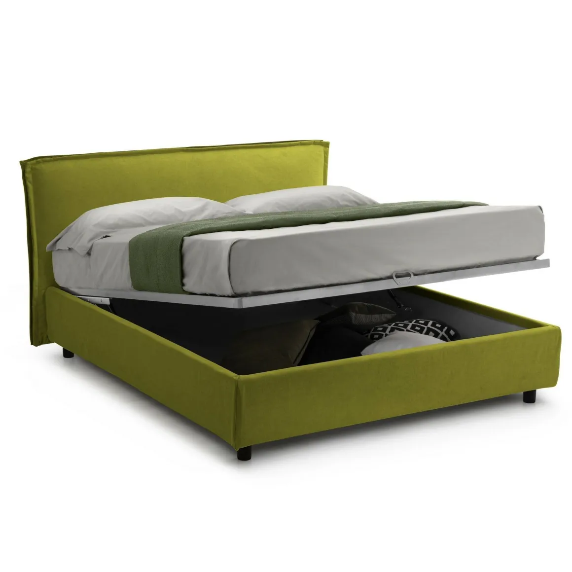 Letti Contenitore|Letti Singoli > Dmora Letto Singolo Materasso Incluso Sfoderabile, Contenitore Made in Italy - Brendola Verde