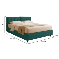 Letto Singolo Verde Petrolio Sfoderabile Contenitore, Dimensione Materasso 90x190 cm - Stazzano