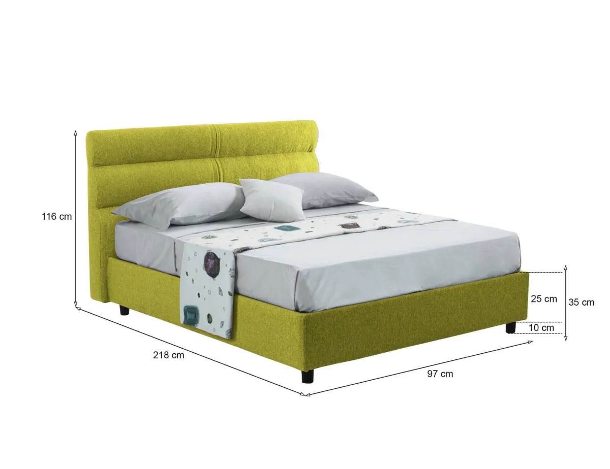 Letti Contenitore|Letti Singoli > Dmora Letto Singolo Sfoderabile Contenitore, Dimensione Materasso 80x190 cm Made in Italy - Brez Verde