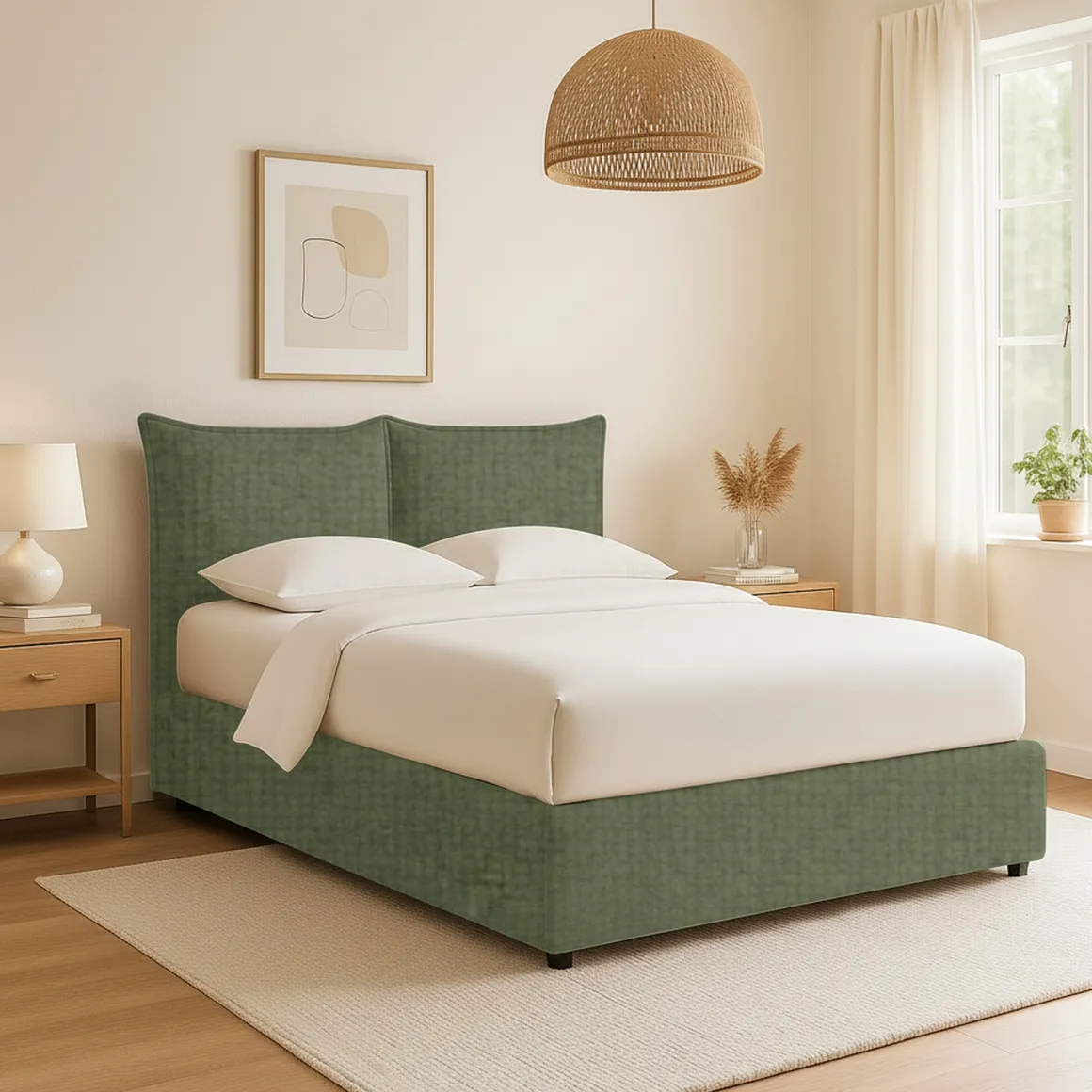 Letto Singolo Verde Sfoderabile Contenitore, Dimensione Materasso 90x190 cm - Rosora