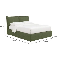 Letto Singolo Verde Sfoderabile Contenitore, Dimensione Materasso 90x190 cm - Rosora