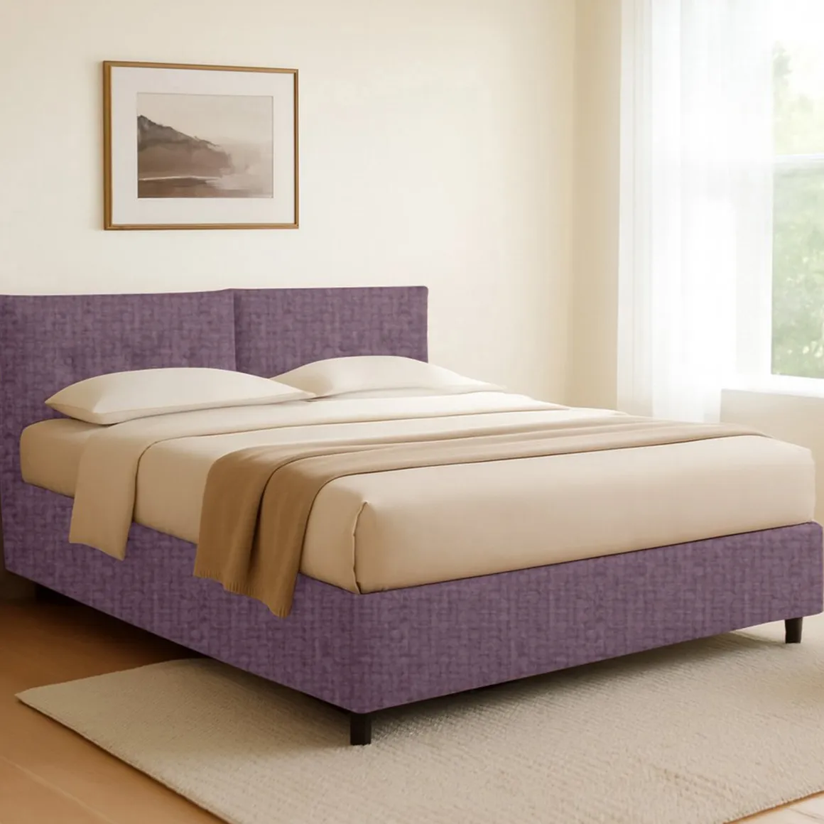 Letto Singolo Viola Lilla Sfoderabile Contenitore, Dimensione Materasso 90x200 cm - Nocara
