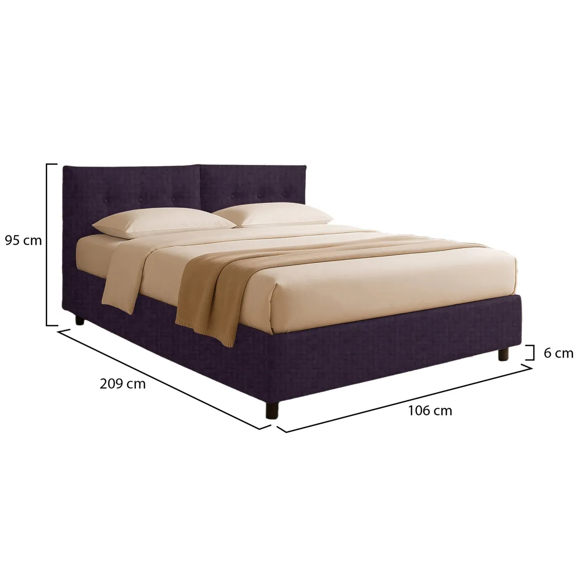 Letti Contenitore|Letti Singoli > Dmora Letto Singolo Sfoderabile Contenitore, Dimensione Materasso 90x200 cm - Oncino Viola
