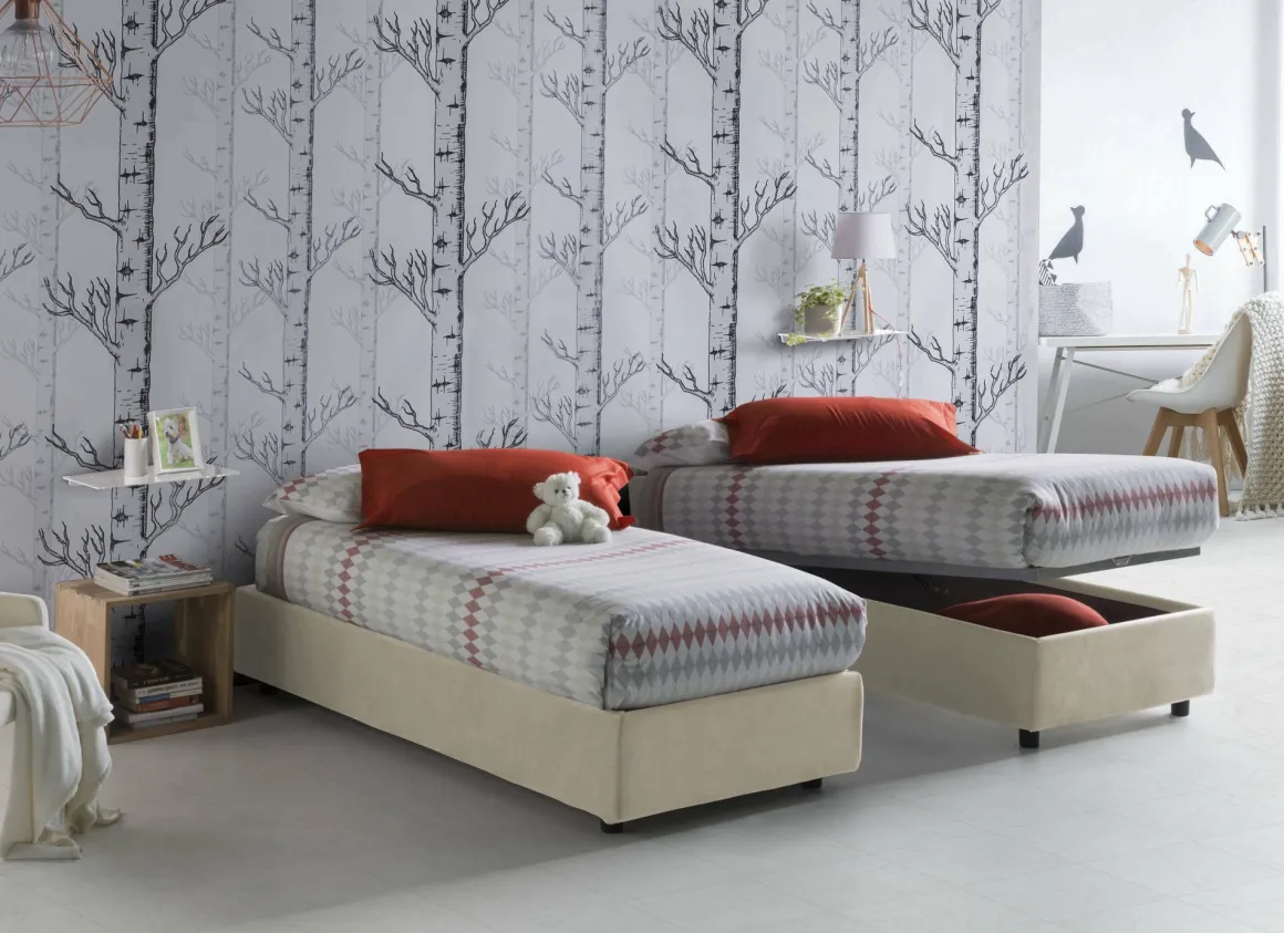 Letto una piazza con contenitore beige 95x215 - Avova