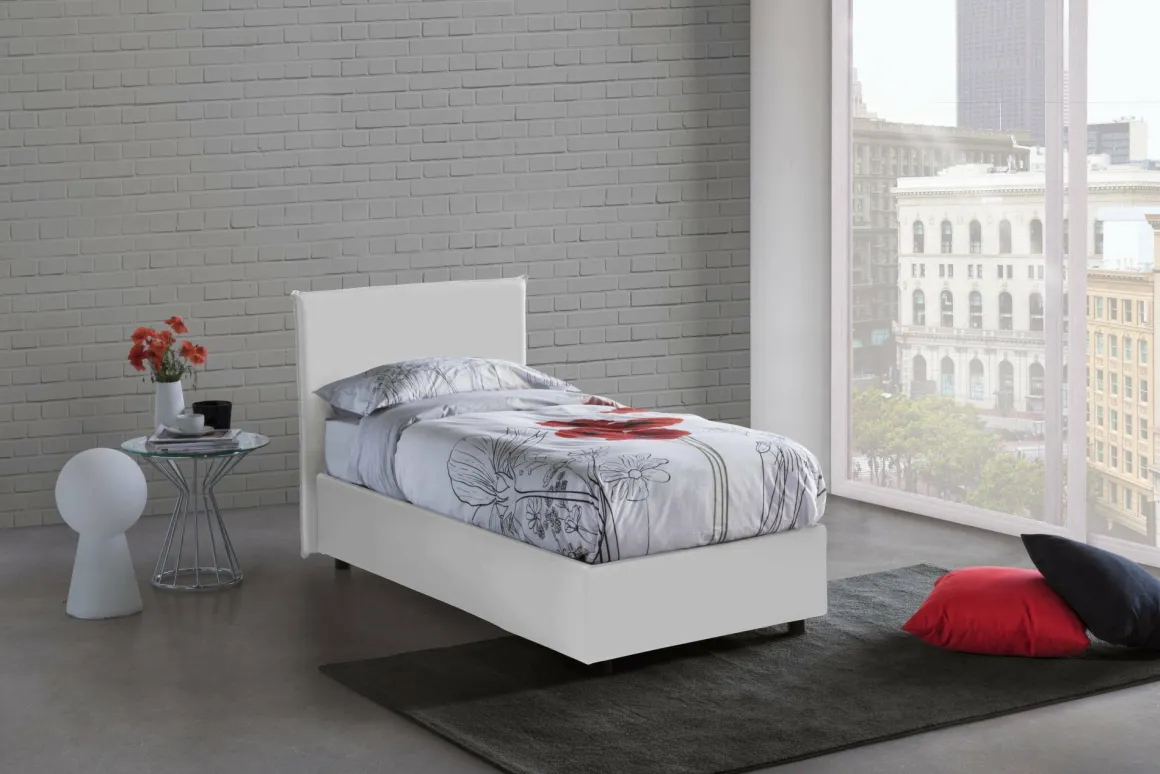 Letto una piazza con contenitore bianco 105x215 - Albia