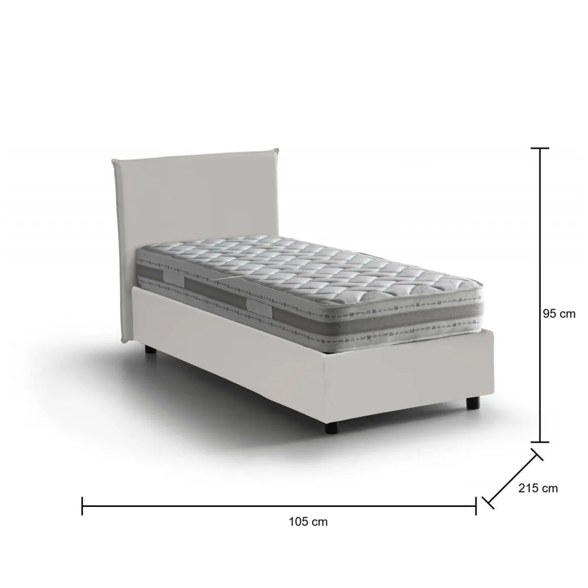 Letto una piazza con contenitore bianco 105x215 - Albia