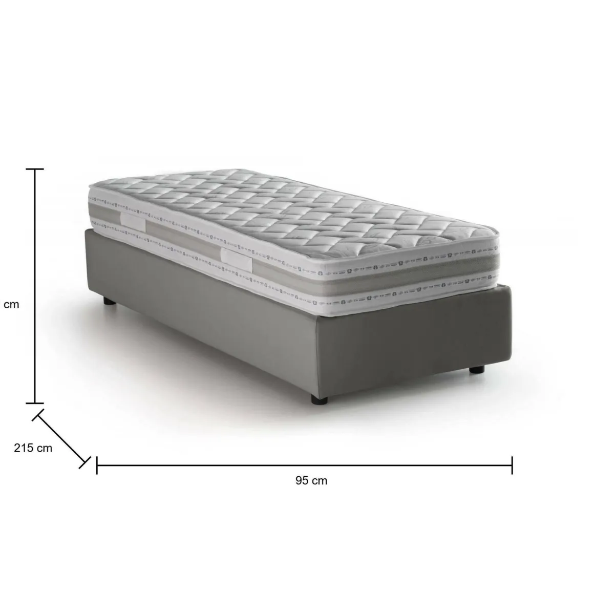 Letto una piazza con contenitore grigio 95x215 - Avova