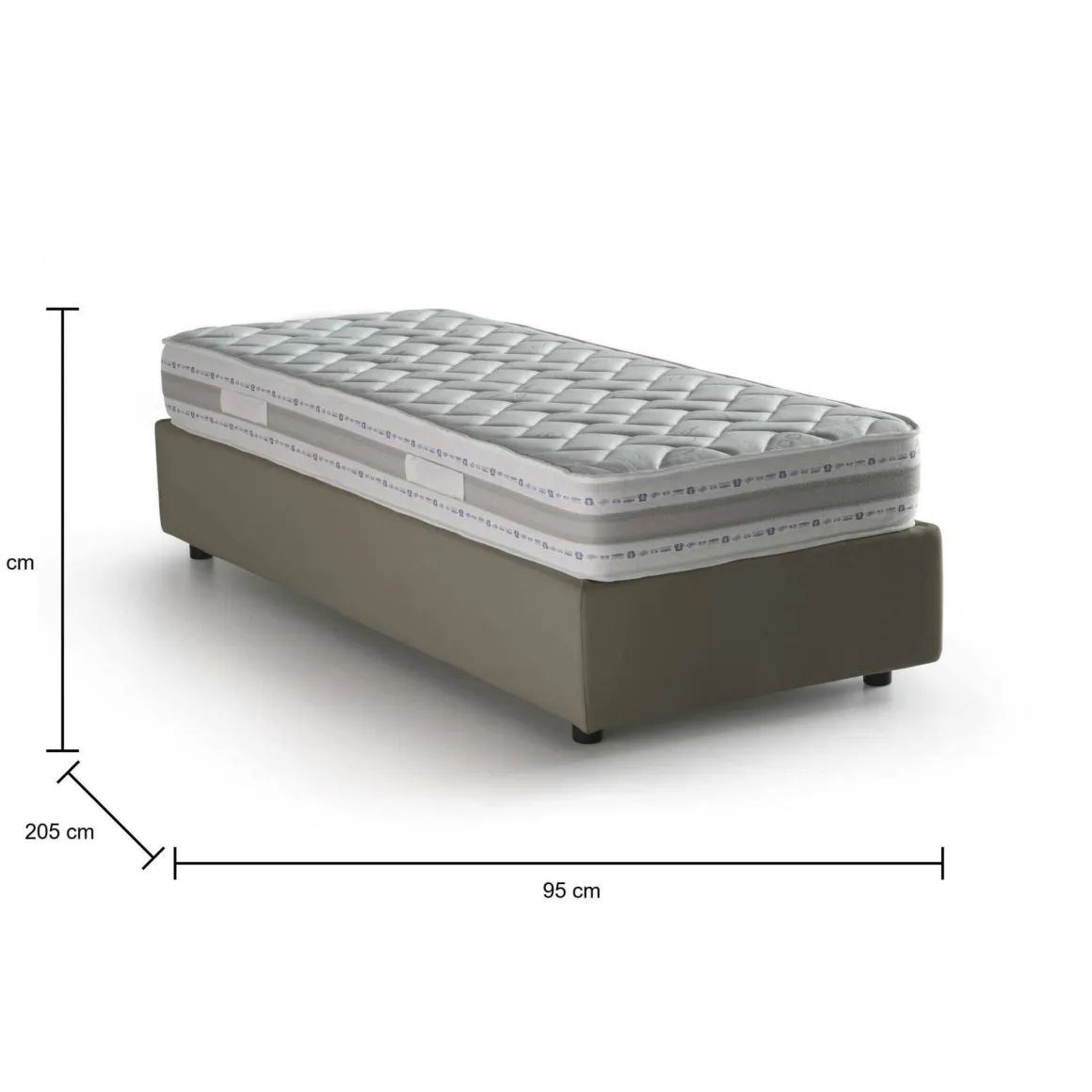 Letti Singoli|Letti Contenitore > Dmora Letto una piazza con contenitore tortora 95x215 - Abruzzo Grigio Tortora