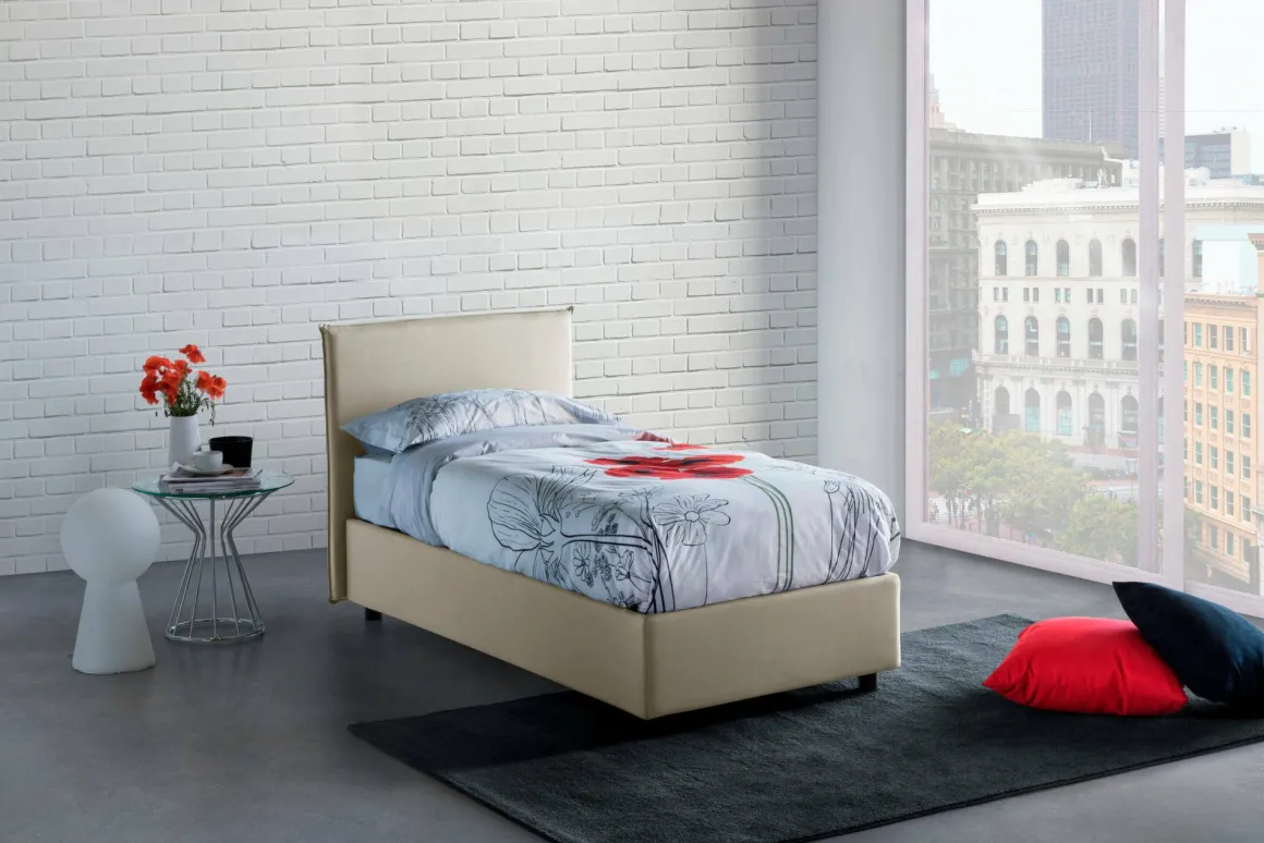 Letti Singoli|Letti Contenitore > Dmora Letto una piazza contenitore 95x215cm comodo - Ancara Beige