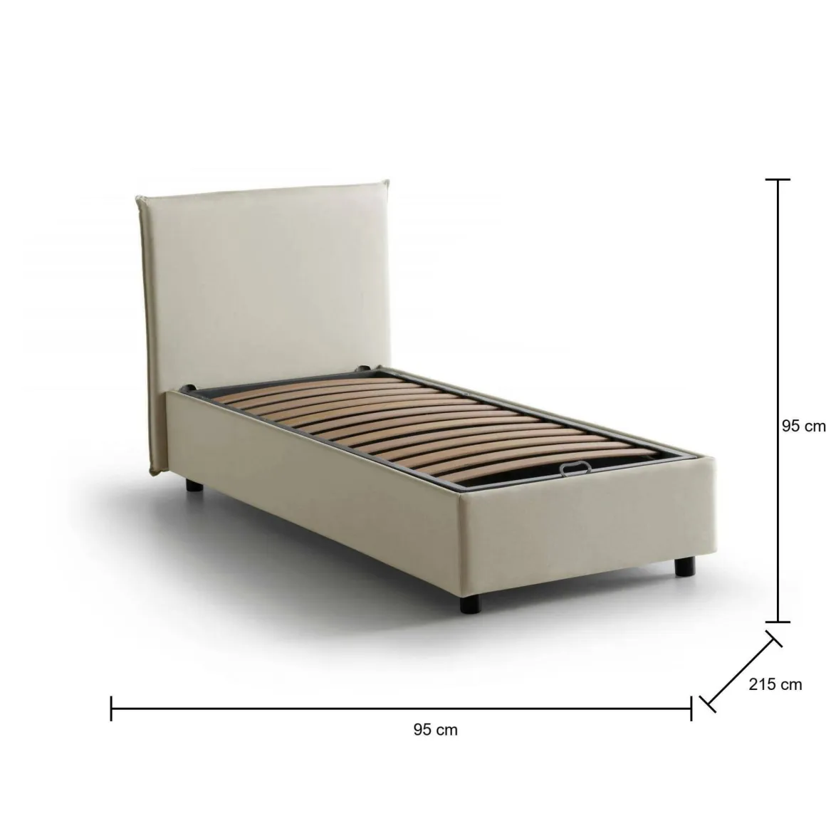 Letti Singoli|Letti Contenitore > Dmora Letto una piazza contenitore 95x215cm comodo - Ancara Beige