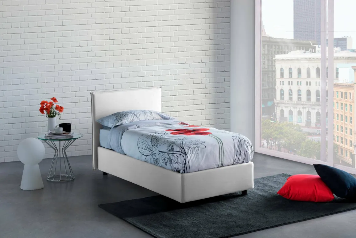 Letto una piazza contenitore bianco 105x205cm moderno - Ajan