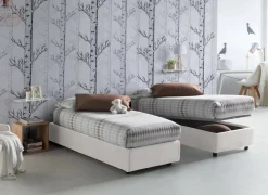 Letto una piazza contenitore bianco 105x205cm rivestimento in tessuto - Addison