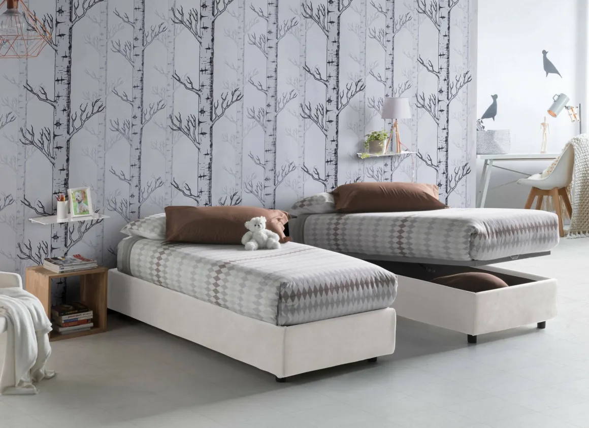 Letto una piazza contenitore bianco 105x205cm sfoderabile - Acrostico