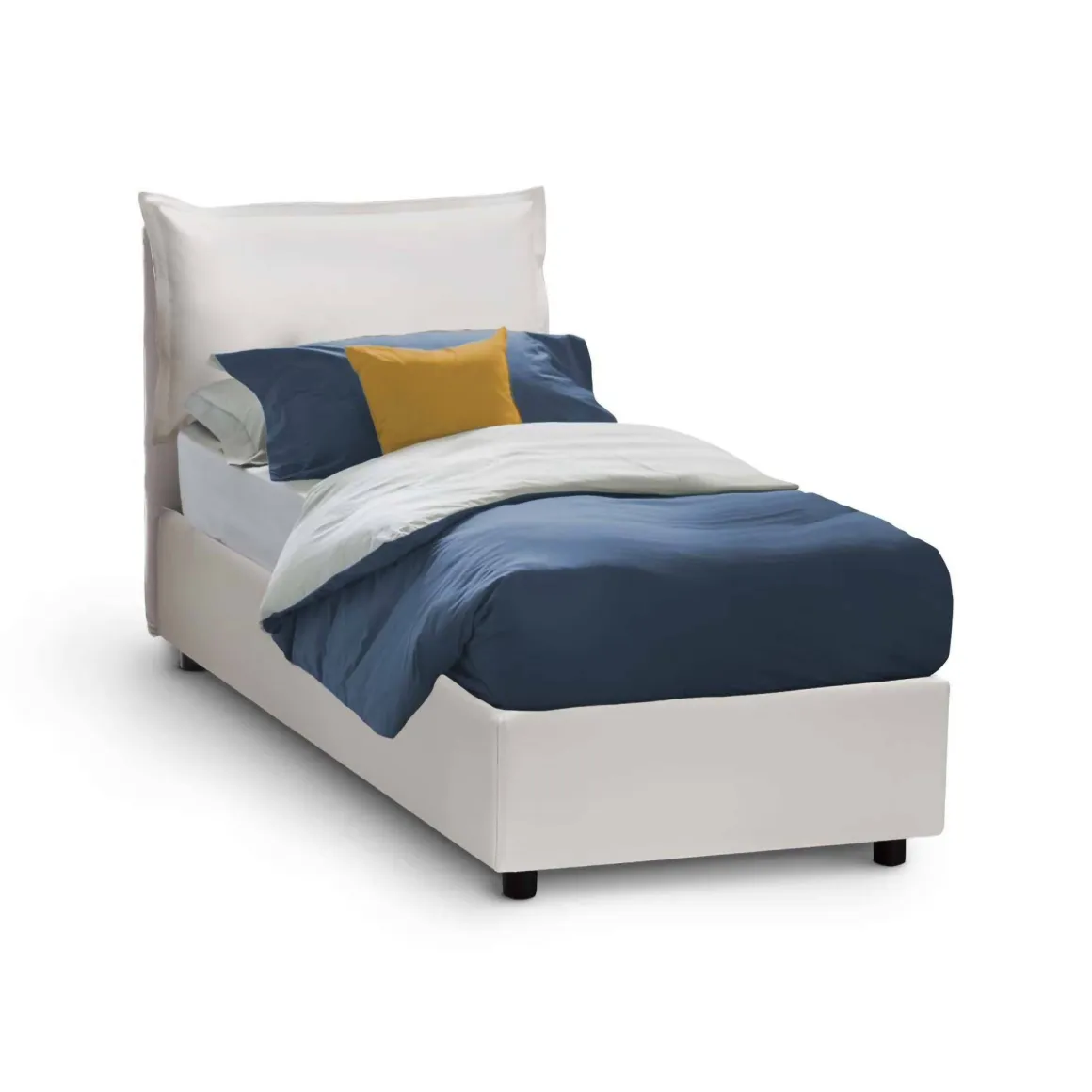 Letto una piazza contenitore bianco 105x215cm rivestimento in ecopelle - Assoreta